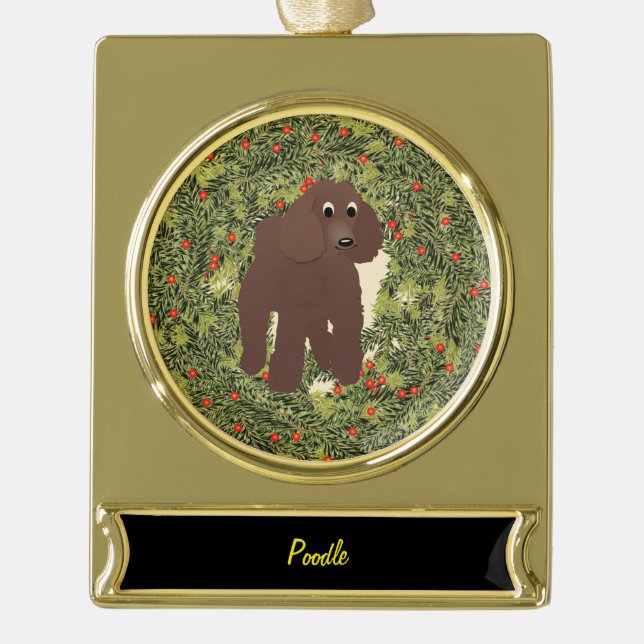 Poodle Wreath Gold Plated Banner Ornament (Front)