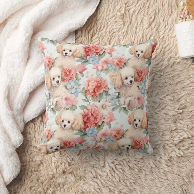 Poodles and Flowers  Throw Pillow (Blanket)