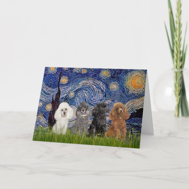 Poodles (four) - Starry Night Card (Front)