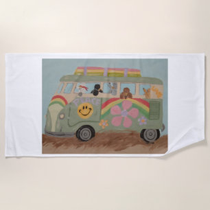 Poodles in Hippy Van Beach Towel