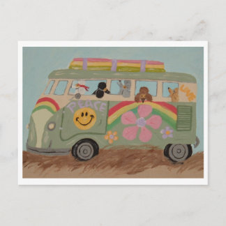 Poodles in Hippy Van Holiday Postcard