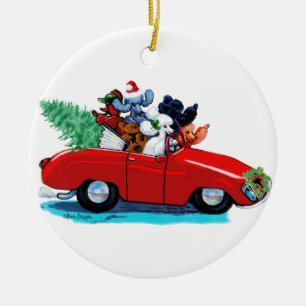 Poodles in Retro Convertible Ornament