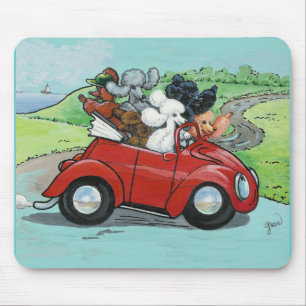 Poodles in Vintage Red Convertible Mouse Pad