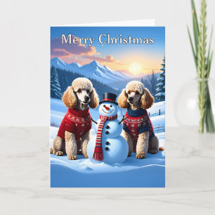 Poodles & Snowman Christmas Card