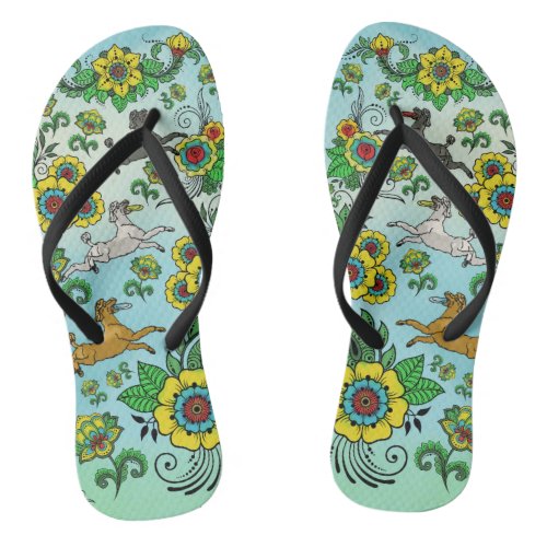 Poodles with Frisbees on Paisley Background Flip Flops