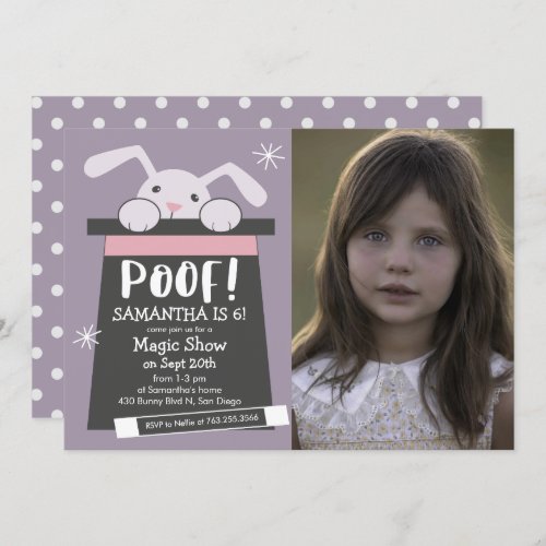 POOF Magic Show Birthday Party Bunny Photo Invitation