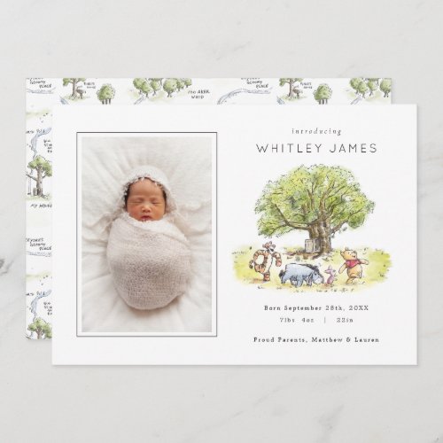 Pooh and Pals Watercolor Baby Birth Announcement