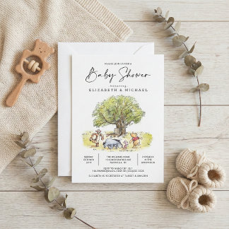 Pooh and Pals Watercolor Baby Shower Invitation