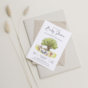 Pooh and Pals Watercolor Baby Shower Invitation