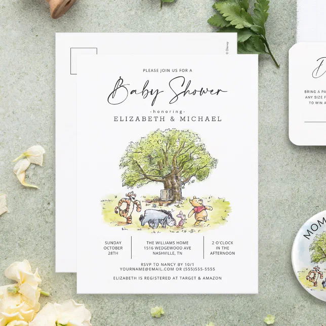Pooh and Pals Watercolor Baby Shower  Postcard