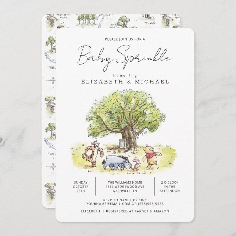 Pooh and Pals Watercolor Baby Sprinkle                    Invitation