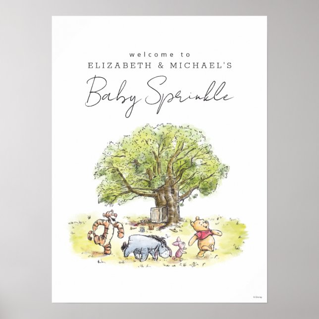 Pooh and Pals Watercolor Baby Sprinkle Poster (Front)