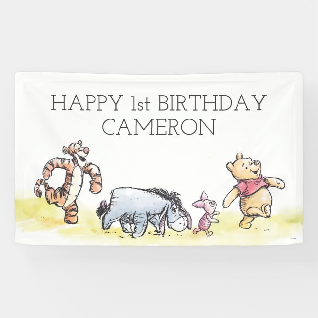Pooh and Pals Watercolor First Birthday Banner (Horizontal)