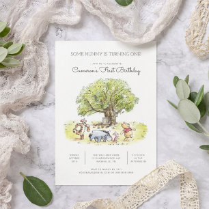 Pooh and Pals Watercolor First Birthday Invitation