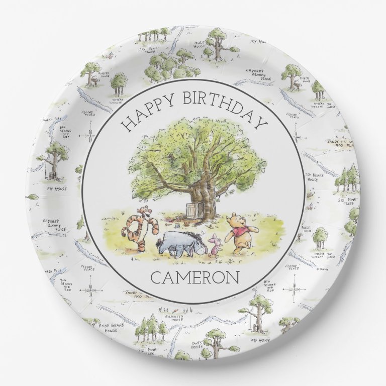 Pooh and Pals Watercolor First Birthday Paper Plates