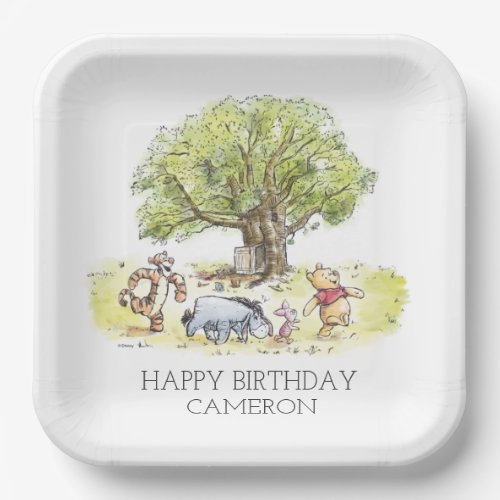 Pooh and Pals Watercolor First Birthday Paper Plates