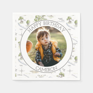 Pooh and Pals Watercolor First Birthday Photo Napkins