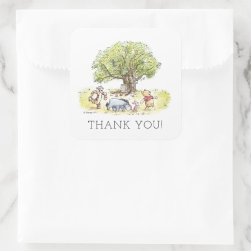 Pooh and Pals Watercolor First Birthday Thank You Square Sticker