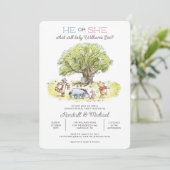 Pooh and Pals Watercolor Gender Reveal Baby Shower Invitation (Standing Front)