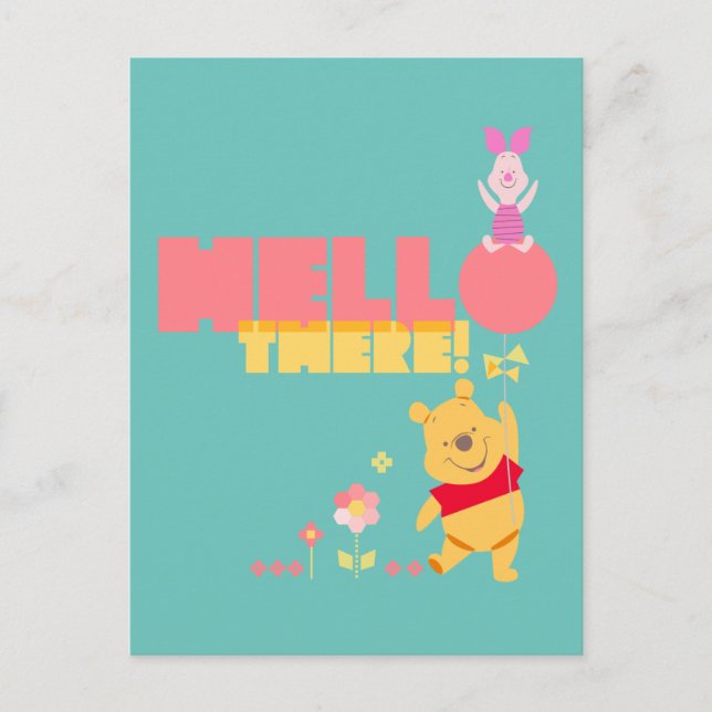 Pooh and Piglet in the Flowers - Hello There Postcard (Front)