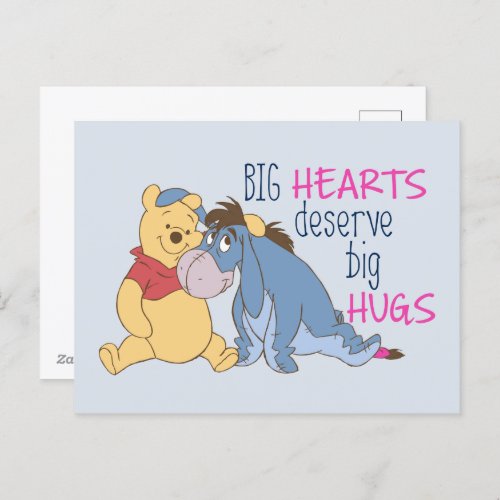 Pooh  Eeyore  Big Hearts Deserve Big Hugs Postcard