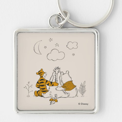 Pooh Eeyore  Tigger  Looking up at the Sky Keychain