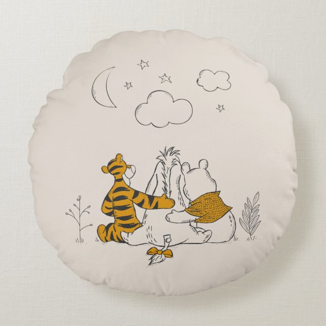 Pooh, Eeyore & Tigger | Looking up at the Sky Round Pillow (Front)