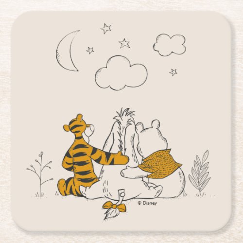 Pooh Eeyore  Tigger  Looking up at the Sky Square Paper Coaster