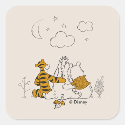 Pooh Eeyore  Tigger  Looking up at the Sky Square Sticker