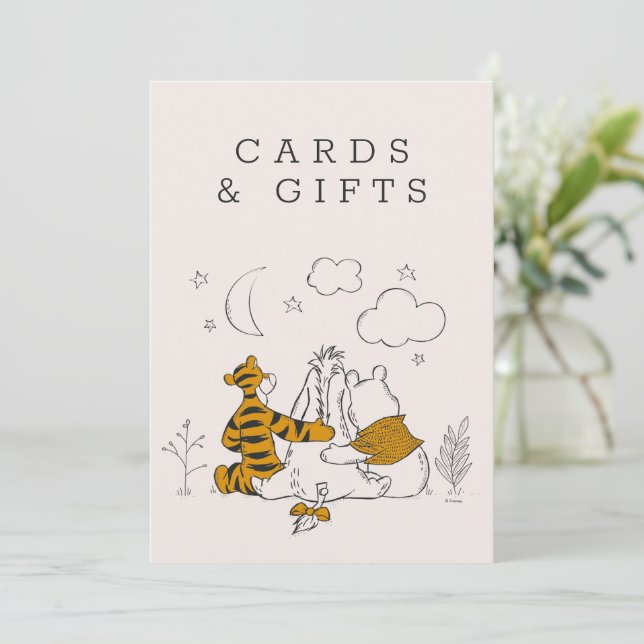 Pooh, Eeyore & Tigger | Moon & Stars Baby Shower Invitation (Standing Front)
