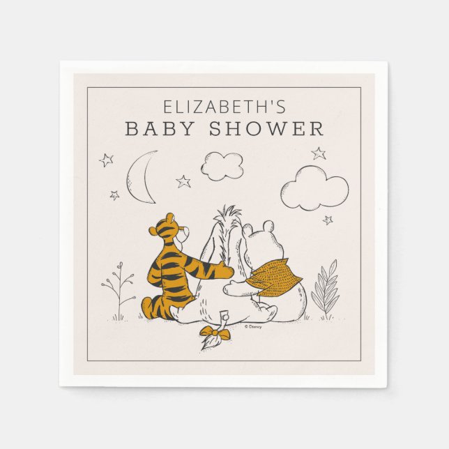 Pooh, Eeyore & Tigger | Moon & Stars Baby Shower Napkins (Front)