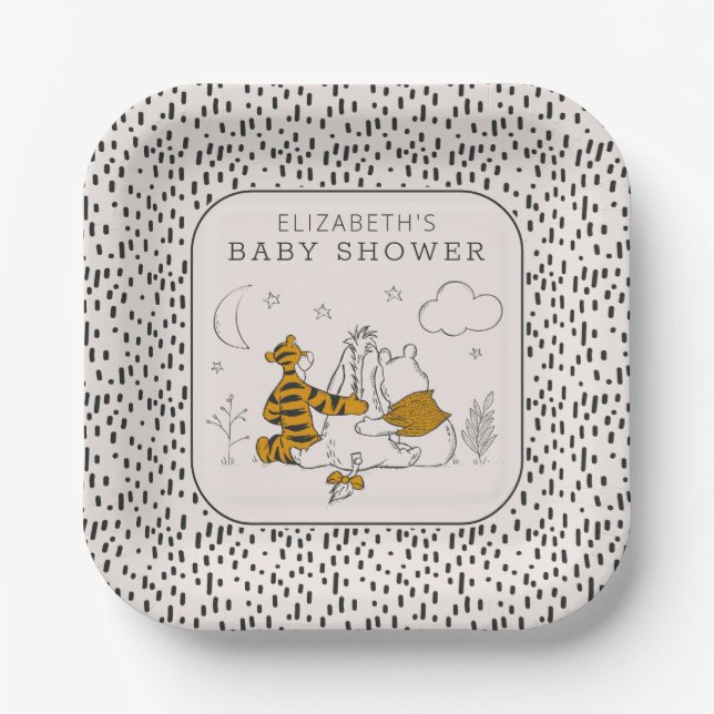 Pooh, Eeyore & Tigger | Moon & Stars Baby Shower Paper Plates (Front)