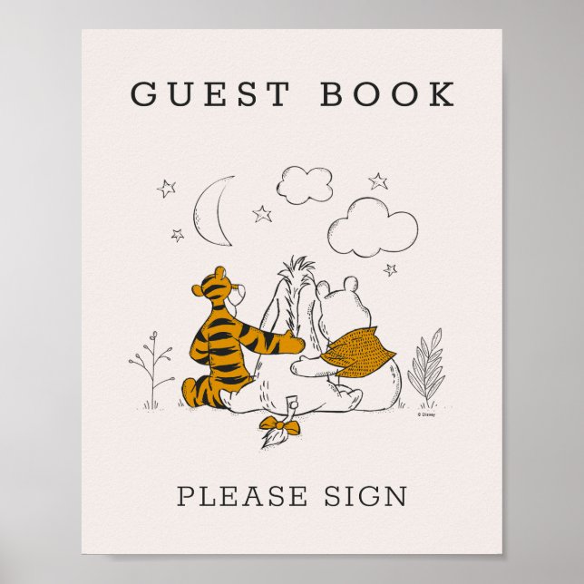 Pooh, Eeyore & Tigger | Moon & Stars Baby Shower Poster (Front)