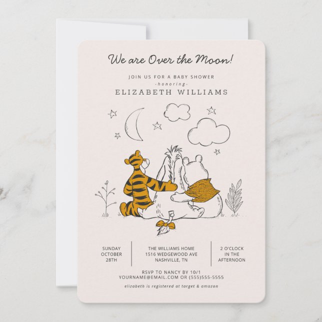Pooh, Eeyore & Tigger | Over the Moon Baby Shower Invitation (Front)
