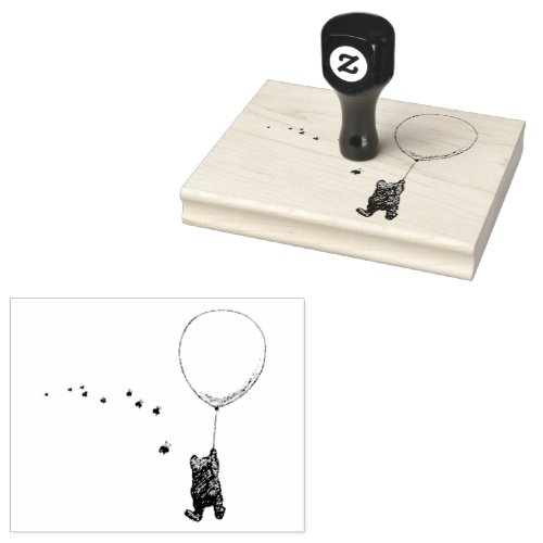 Pooh Floating with Balloon and Bees Rubber Stamp