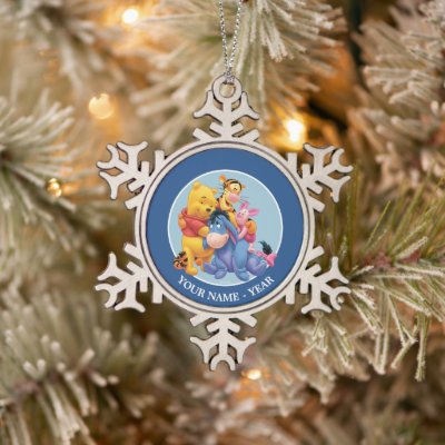 Pooh &amp; Friends | Add Your Name Snowflake Pewter Christmas Ornament