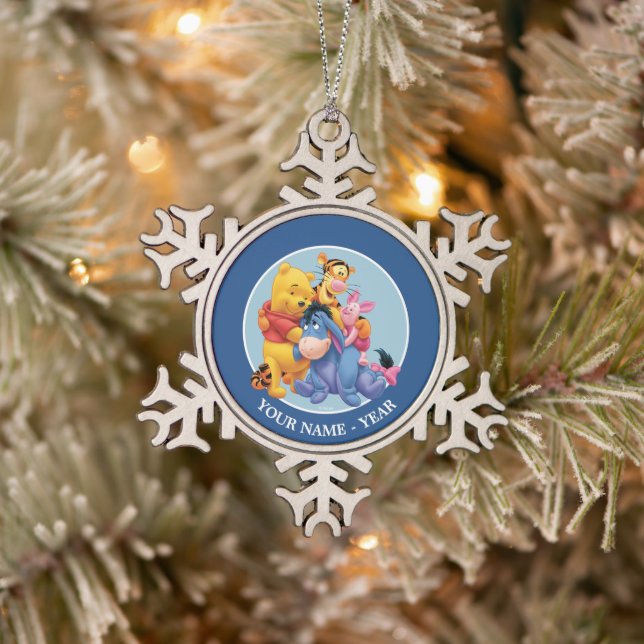 Pooh & Friends | Add Your Name Snowflake Pewter Christmas Ornament (Tree)