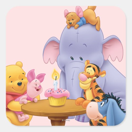 Pooh  Friends Birthday Square Sticker
