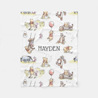 Pooh & Friends Classic Watercolor Pattern Fleece Blanket