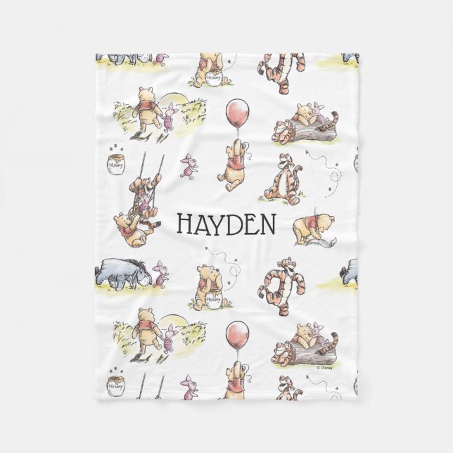 Pooh & Friends Classic Watercolor Pattern Fleece Blanket (Front)