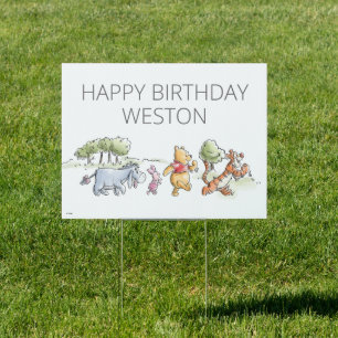 Pooh & Friends Picnic Watercolor Birthday Sign