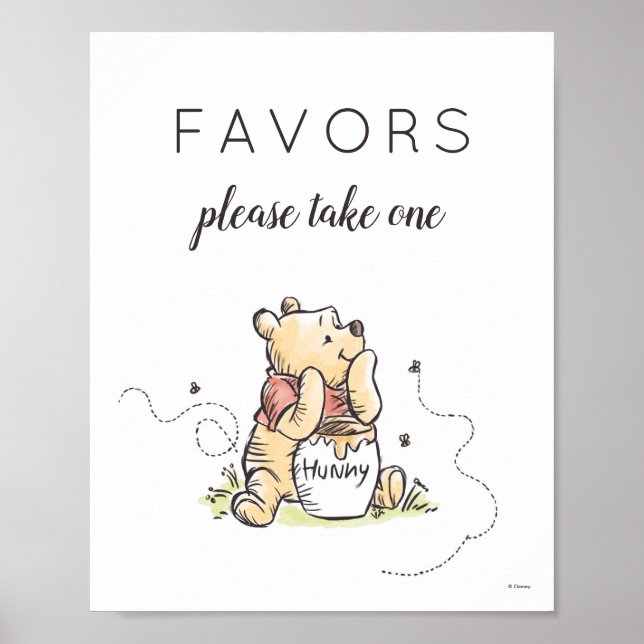 Pooh & Friends Watercolor Baby Shower Favors Poster (Front)