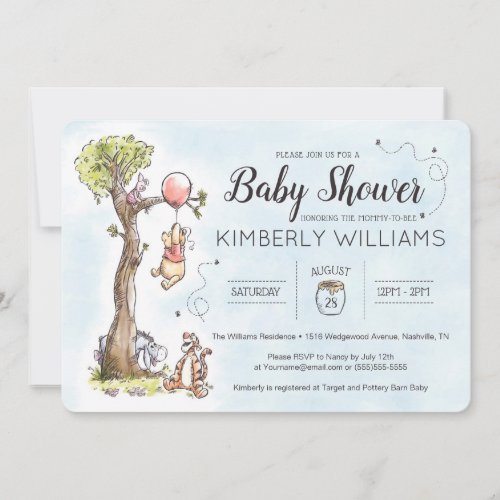 Pooh  Friends Watercolor  Baby Shower Invitation