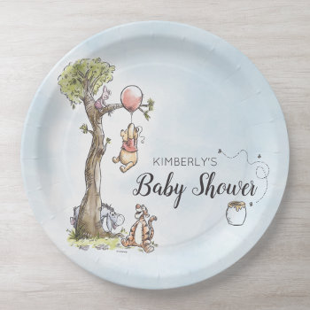 Pooh & Friends Watercolor | Baby Shower Paper Plates by winniethepooh at Zazzle