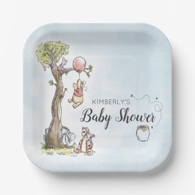 Pooh & Friends Watercolor | Baby Shower Paper Plates (Front)