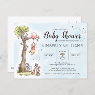Pooh & Friends Watercolor   Baby Shower Postcard