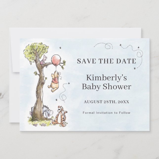 Pooh & Friends Watercolor | Baby Shower Save The Date (Front)