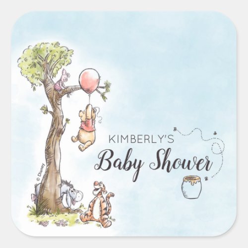 Pooh  Friends Watercolor  Baby Shower Square Sticker