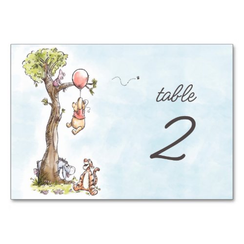 Pooh  Friends Watercolor Baby Shower Table Number