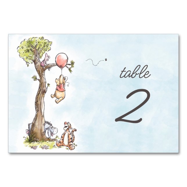 Pooh & Friends Watercolor Baby Shower Table Number (Front)